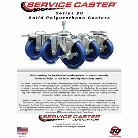 Service Caster 4'' Solid Poly Swivel 1-5/8'' Expanding Stem Caster Set with Brake, 4PK SCC-EX20S414-SPUS-TLB-158-4